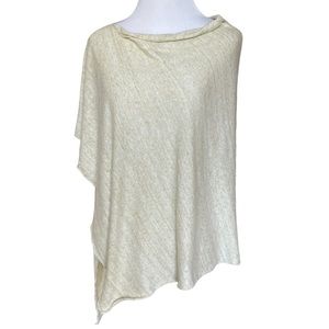 Eileen Fisher Off-White Golden Colored Asymmetrical Linen Melange Poncho